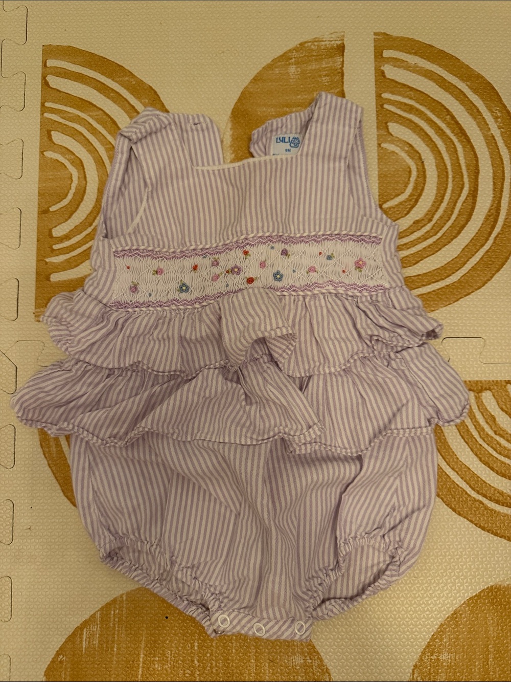 Luli & Me Smocked Ruffle Baby Romper - Light Lavender Stripe